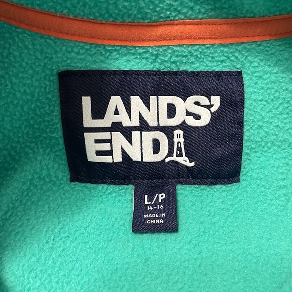 Lands' End Heritage Fleece T-Snap Stripes Pullover Jacket Size L/P 14-16 Pockets - Picture 13 of 13